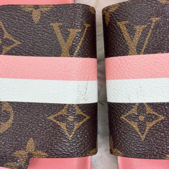 Vintage Women’s Louis Vuitton Monogram Pink Stripe Buckle Slides Size 8 - Picture 3 of 14